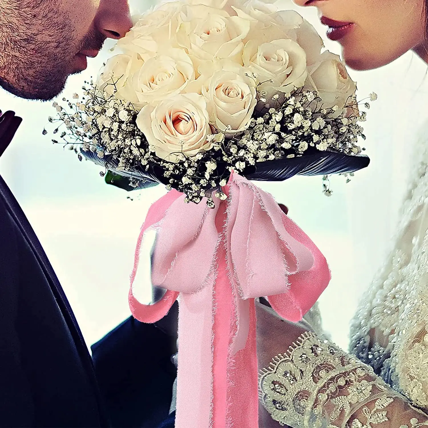 5Mx3CM Handmade Frayed Edged Satin Chiffon Silk Ribbon For Wedding Invitation Cards Wrapping Bouquets Gifts Packing Party Decor
