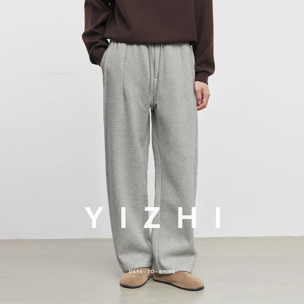 

Men's Simple Fleece-Lined Casual Pants 2025 Winter New Elastic Waist Straight Leg Loose Fit Sweatpants Men Warm Sports Pants