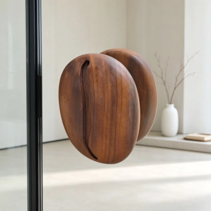 Creative Coffee Bean Shape Solid Wood Pull Oval Single Hole Door Handle Modern Natural Timber Knob Decorative Furniture Hardware