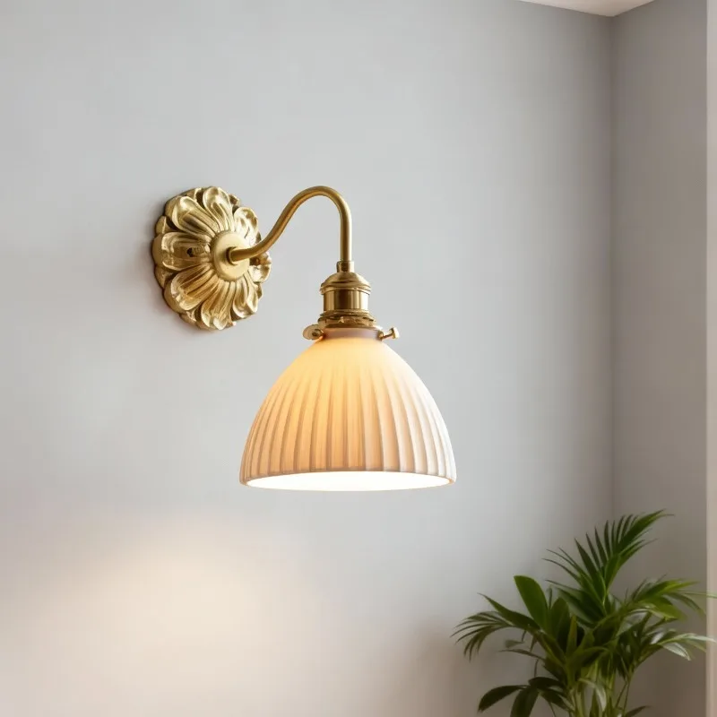 Nordic Modern LED Wall Lamp Copper Ceramic Lampshade Living Room Bathroom Mirror Light Applique Murale Luminaria Bedroom Sconces