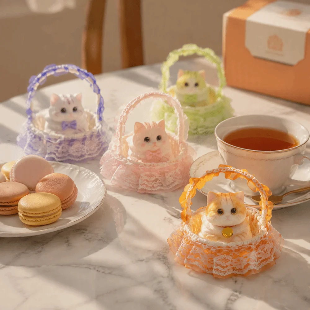 Simulation Cat Cat Squeeze Toy Slow Rebound Slow Rising Cat Fidget Toy Soft with Flower Basket Cat Squishy Toy Children's Gift
