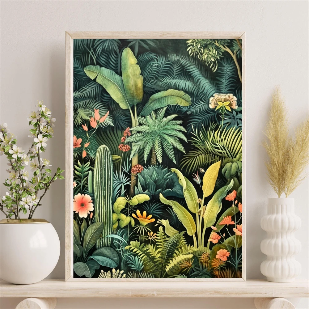 Tropical Coconut Vendor Art Print Jungle Market Poster Caribbean Asia Illustration Vintage Jungle River Wall Art Canvas Painting