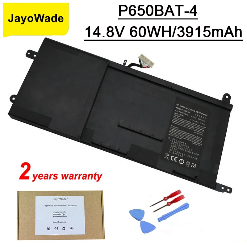 

JayoWade P650BAT-4 Laptop Battery For Clevo P650 P651 P655 P671 RA P670-RG SAGER NP8650 NP8651 NP8652 6-87-P650S-4U311 60Wh