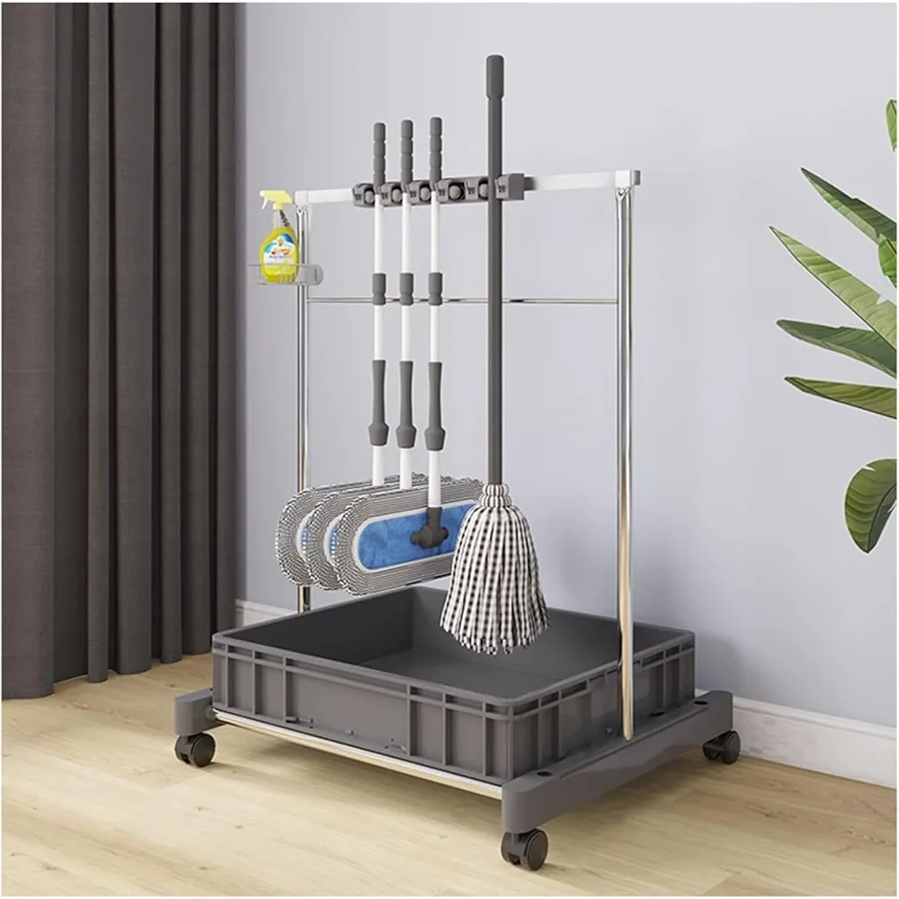 مكنسة وممسحة قائمة على الأرض لأدوات التنظيف ومنظم تخزين أدوات الحديقة
