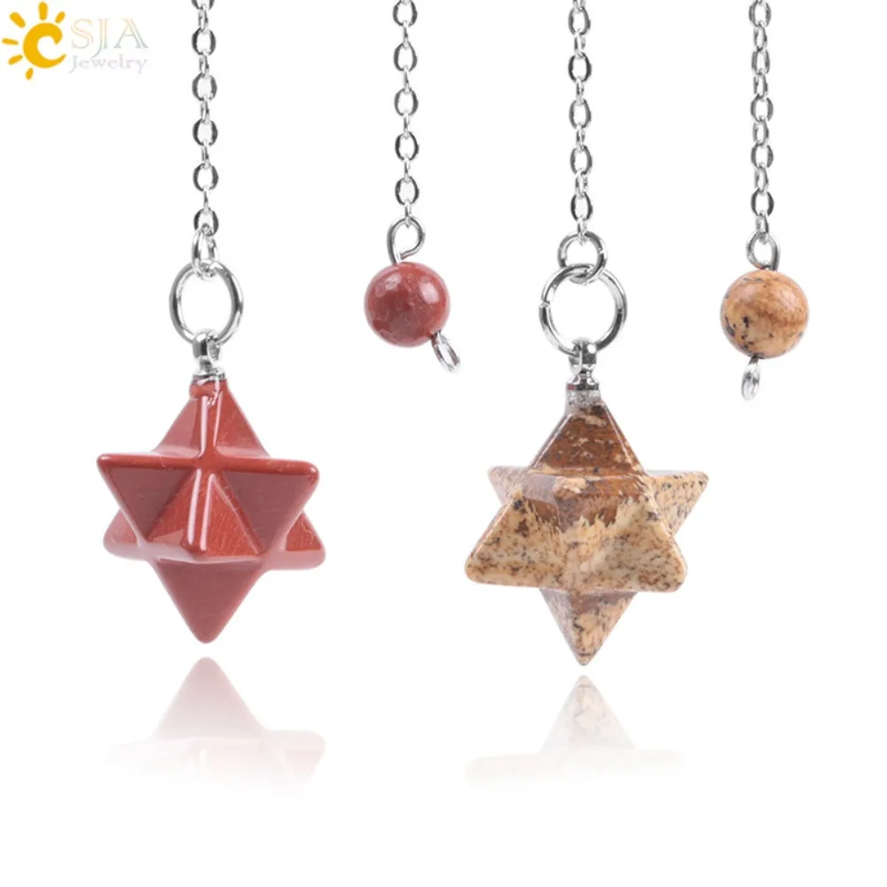 Natural Gem Stones Merkabah Pendulums Crystal Quartz Reiki Quartz Pendulum Merkaba Star Onyx Necklaces Pendant