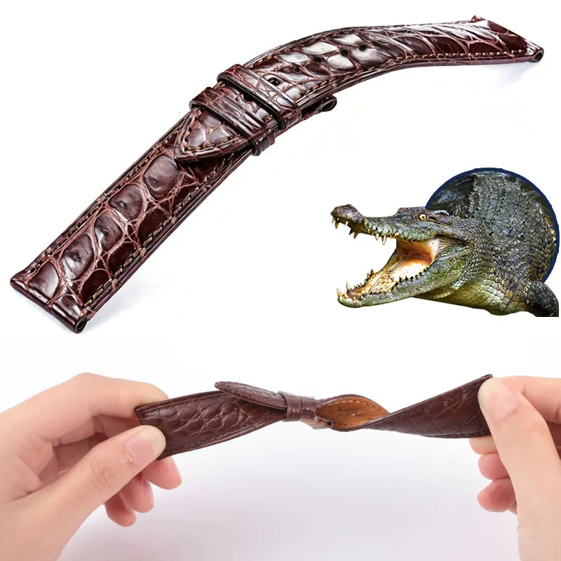 Universal Crocodile Skin Watchband 12 13 14 15 16 17 18 19 20 21 22 23 24mm Luxury Alligator Genuine Leather Watch Strap Band