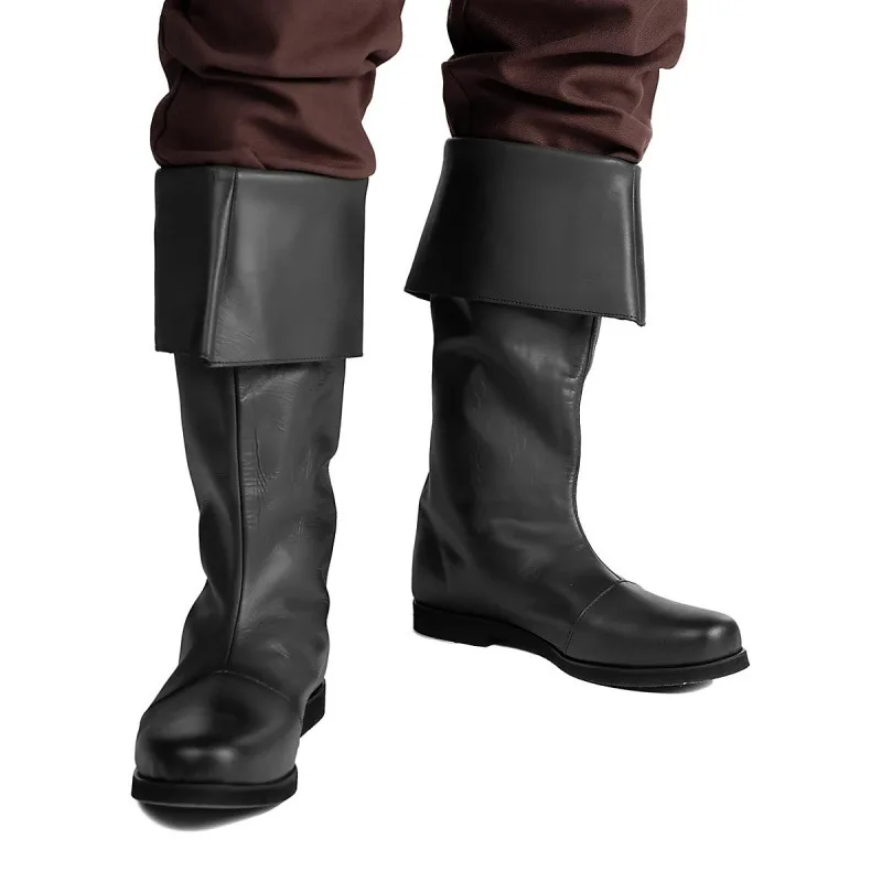 Medieval Unisex Mid-Calf Flat Boots, Viking Gothic Pirate Style Performance Boots, Halloween Cosplay Costume Boots