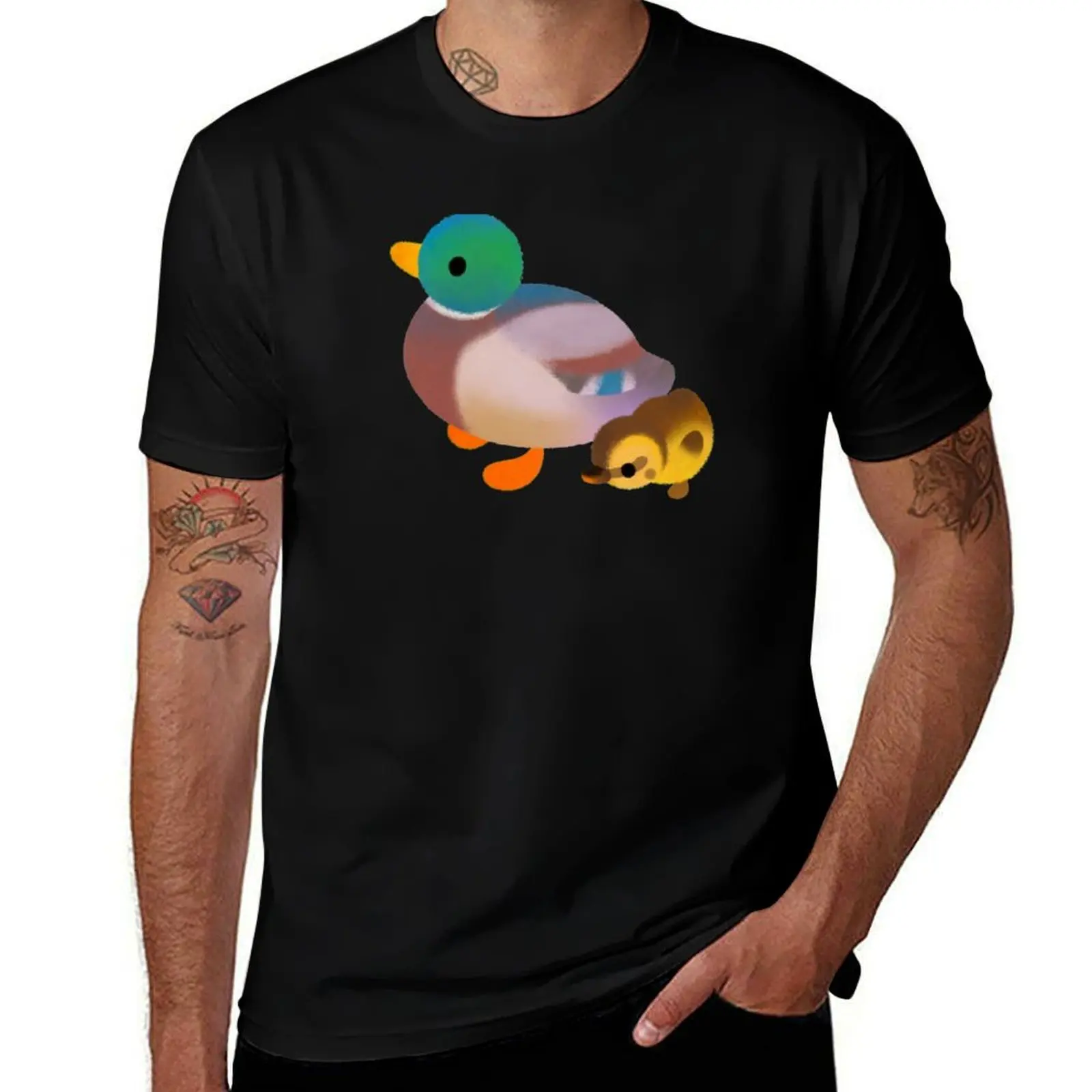 Duck and Duckling - dark T-Shirt Retro Graphic Print T-Shirt