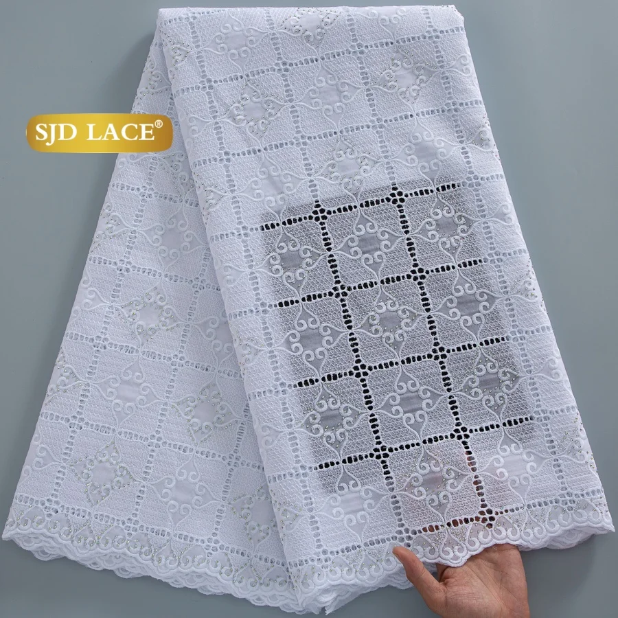 Кружево SJD LACE: Швейцарский вуалевый кружевной материал, нигерийское хлопковое кружево, белое, 2026, высококачественное африканское кружево для женских вечерних и свадебных платьев, 4934