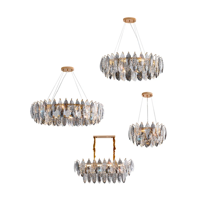 LED Dimmable Crystal Goose Feather Gold Silver Lustre Chandelier Lighting Suspension Luminaire Lampen For Living Room
