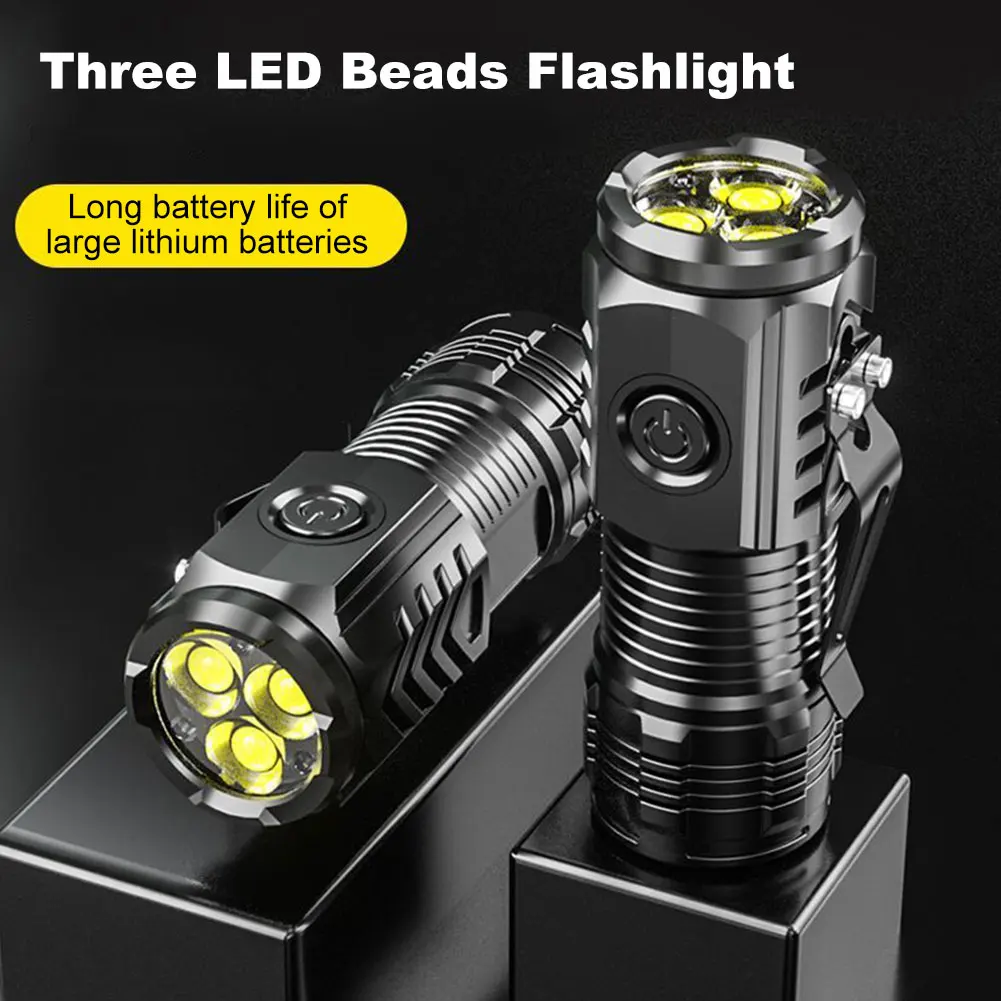 Torcia super luminosa a 3 LED con clip per penna Lampada da tenda da campeggio Riparazione antiscivolo Luce di emergenza Impermeabile per uso in campeggio all'aperto
