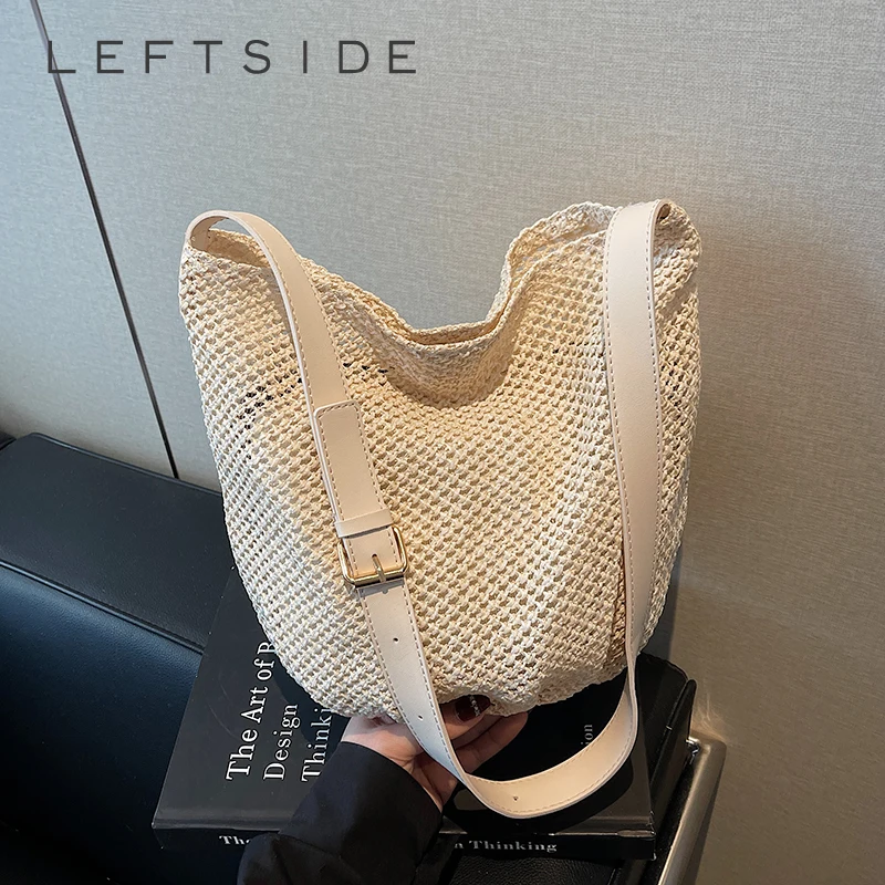 

LEFTSIDE Soft Knited Hobo Bags for Women 2025 New Trend Korean Fashion Summer Shoulder Bags Handbags and Purses Weave Beach Bag