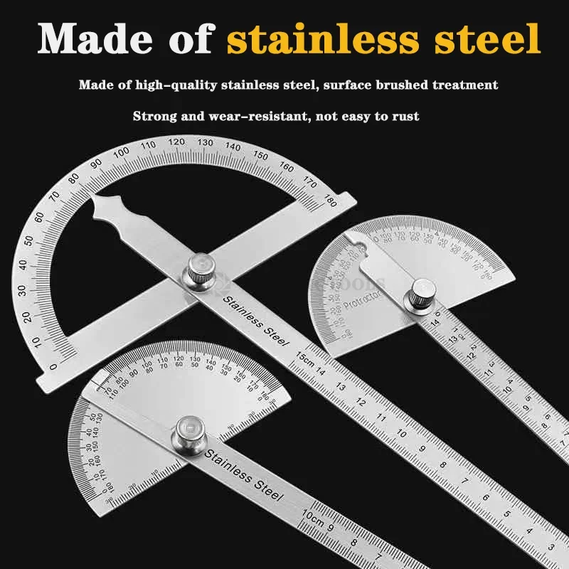 180 Degree Protractor Metal Angle Finder Goniometer Angle Ruler Stainless Steel Woodworking Tools Rotary Measuring Ruler 100/150