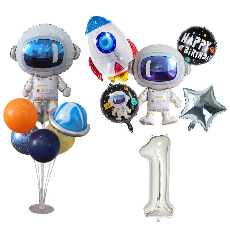 Kosmiczna impreza tematyczna Astronauta Rakieta Numer Balony foliowe Chłopiec Dekoracje urodzinowe Dzieci Baby Shower Party Supplies