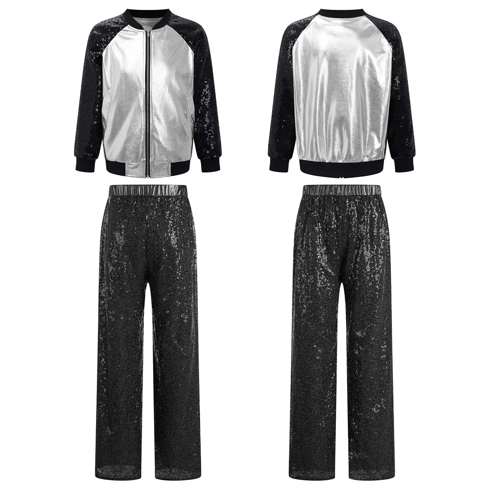 Kinder Mädchen Pailletten Jazz Hip Hop Outfit Kinder Metallic Jacke Hosen Teen Mode Street Dance Wear Party Kostüm Dancewear Sets