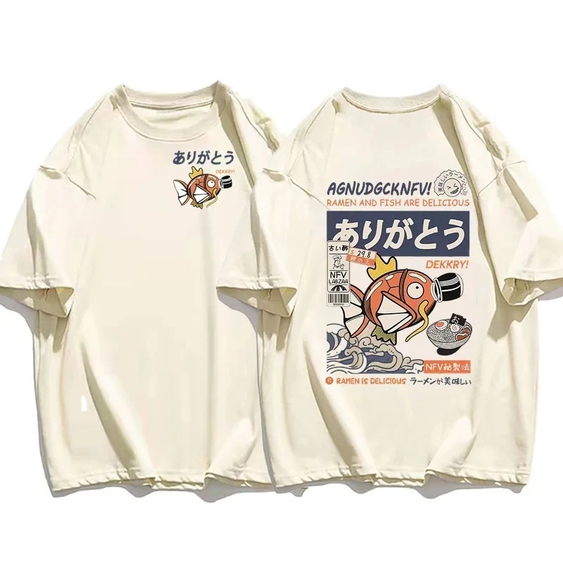 Camiseta de manga corta con articulación de Pokémon, ropa superior holgada y transpirable de verano para hombre con fideos Magikarp para padres e hijos