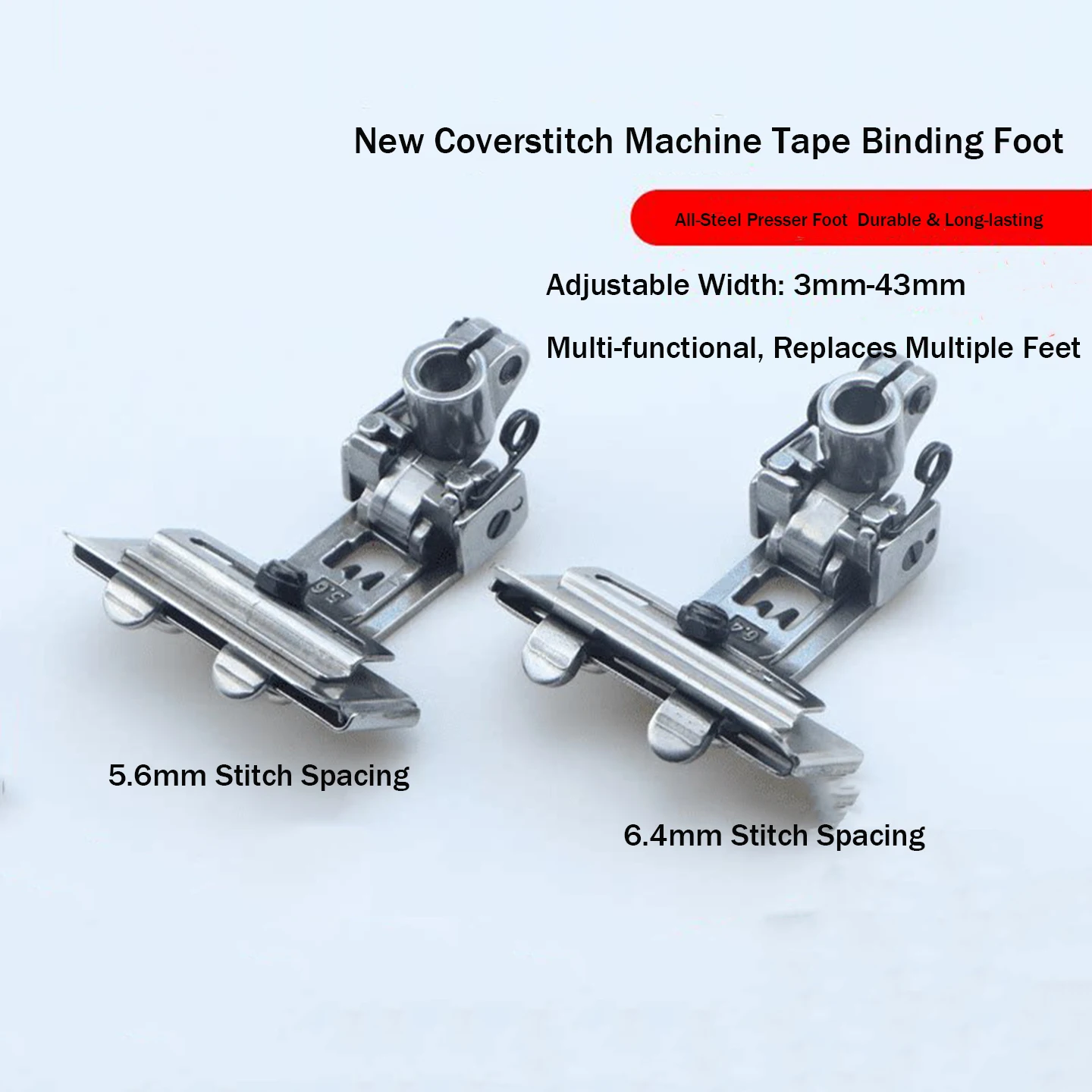 5.6mm Coverstitch Presser Foot With Adjustable Tape Binder Attachment Max 4.2cm Width 3‑Needle 5‑Thread Interlock Sewing Machine