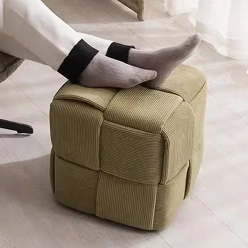 Wood Stool Portable Shoe Changing Stool Multifunctional Footrest Low Square Living Room Furniture with Non-slip Gasket Design