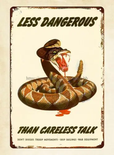 metal man cave artist 1944 WW2 less dangerous than careless talk metal tin sign sign