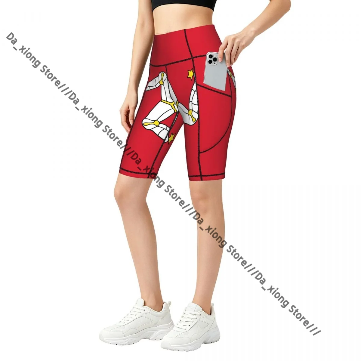 Women High Waist Yoga Shorts Flag Of The Isle Of Man Stretch Hip Lifting Quick Dry Fitness Sports Shorts