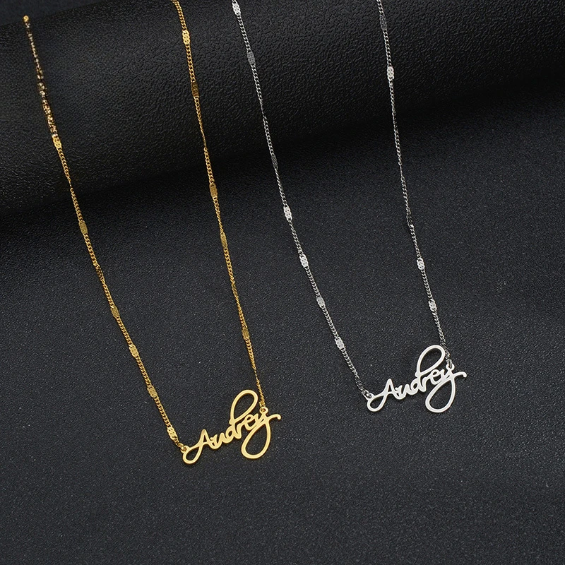 Collar de hilo de oro inglés con cadena de clavícula con nombre de acero inoxidable de corte personalizado, joyería personalizada de clavícula Simple para mujer