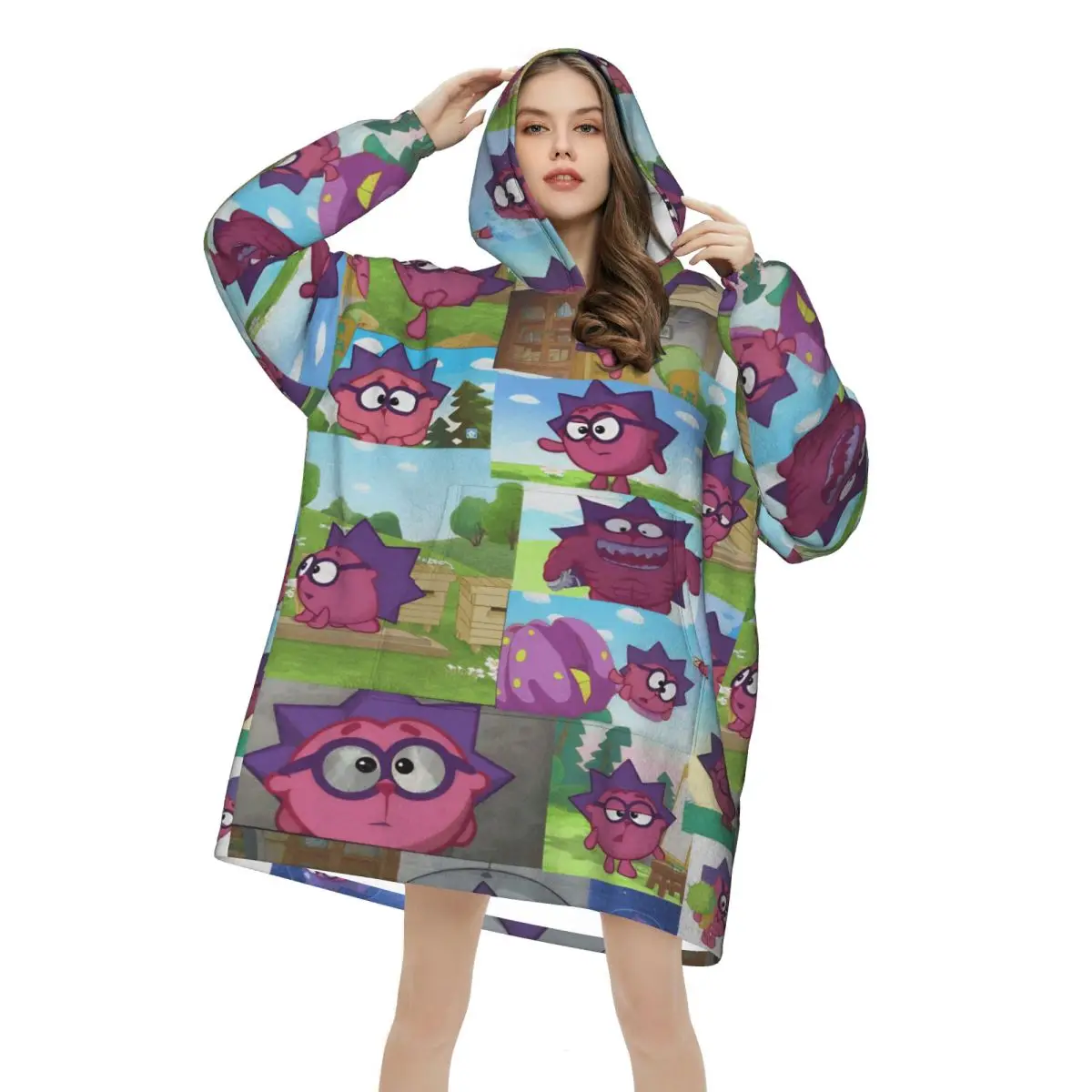 Oversized Smesharikis Wearable Blanket Gifts for Women Men Ultrasoft Plush Warm Sweatshirt Blankets With Pocket