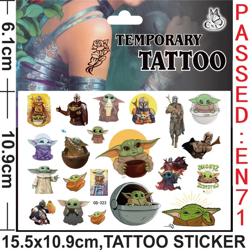 Pegatinas de tatuaje con temática Yoda de Star Wars para niños, suministros de fiesta de cumpleaños, pegatinas de decoración, 4 piezas