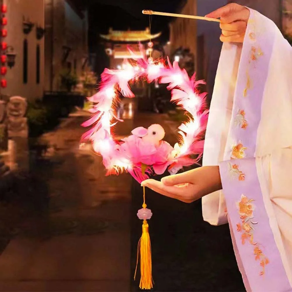 

Handmade Children's Rabbit Lantern Chinese Style Handheld Mid-Autumn Festival Lamp Circular Glowing Osmanthus Flower Lanterns