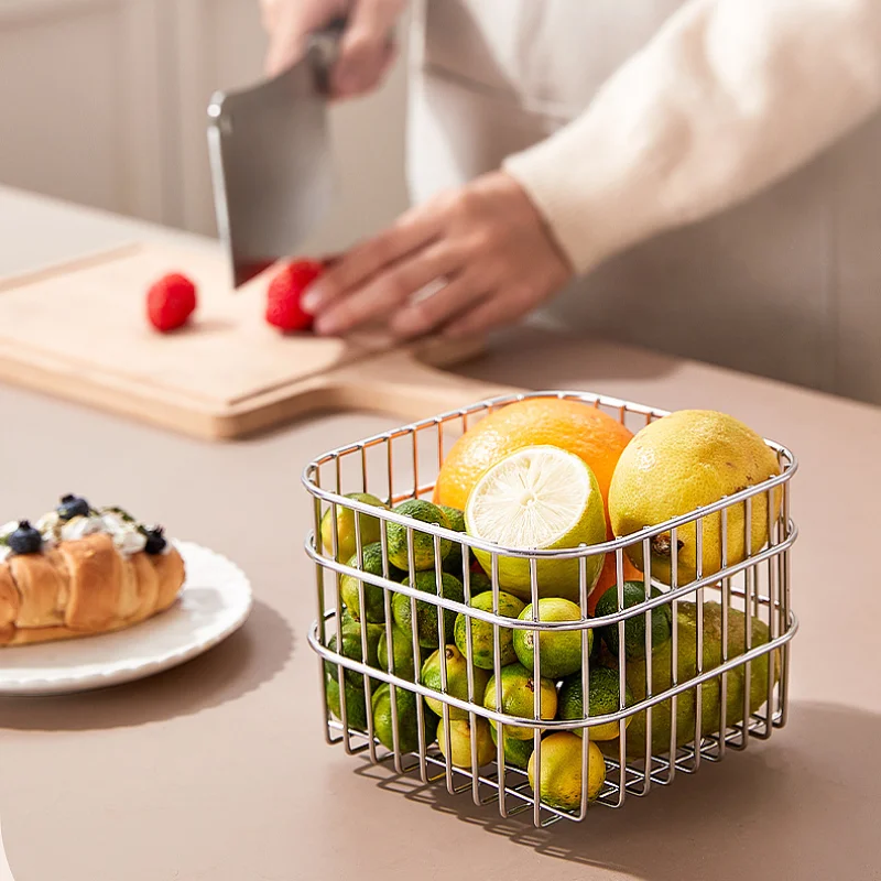 

Stainless Steel Storage Basket Kitchen Fruit Vegetable Bowl Countertop Metal Wire Basket Home Desktop Dishes Drain Organizer