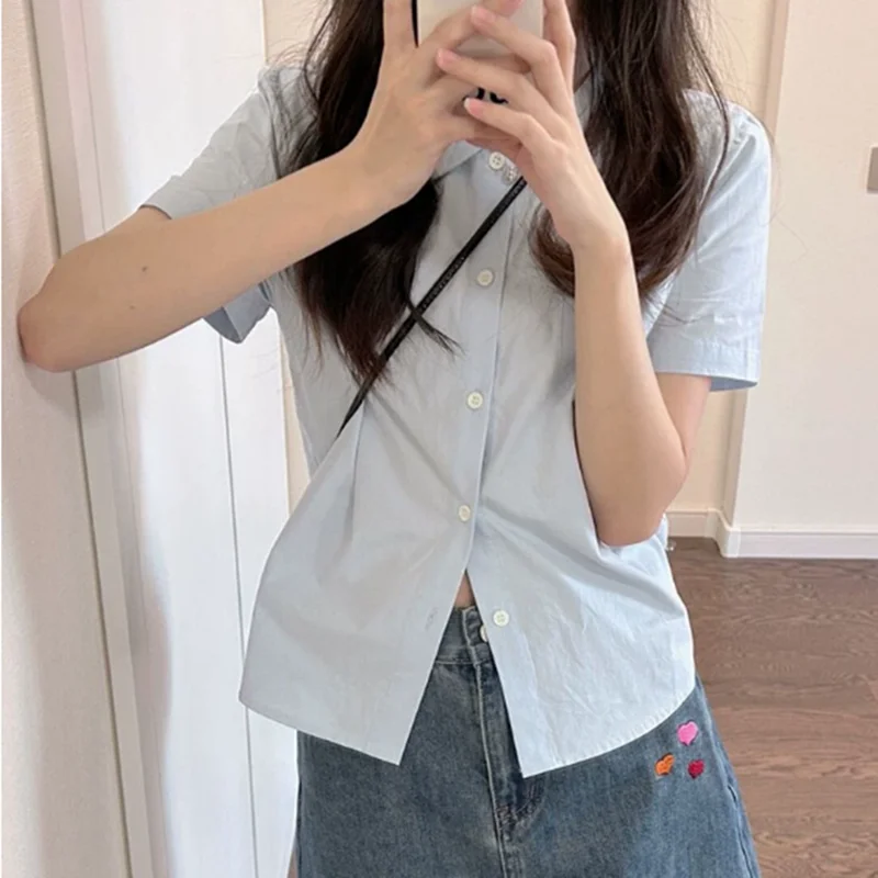 

Shirts Women Minimalist Chic Cotton Blouses Leisure Daily High Quality Sunproof Soft Stylish Simple All-match Design Students