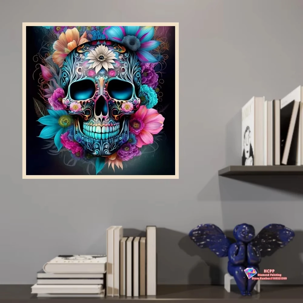 

500PCS/1024 PCS Jigsaw Puzzles Colorful Skull with Flowers Challenging Family Activity Game for Bedroom Home Decor Frameless