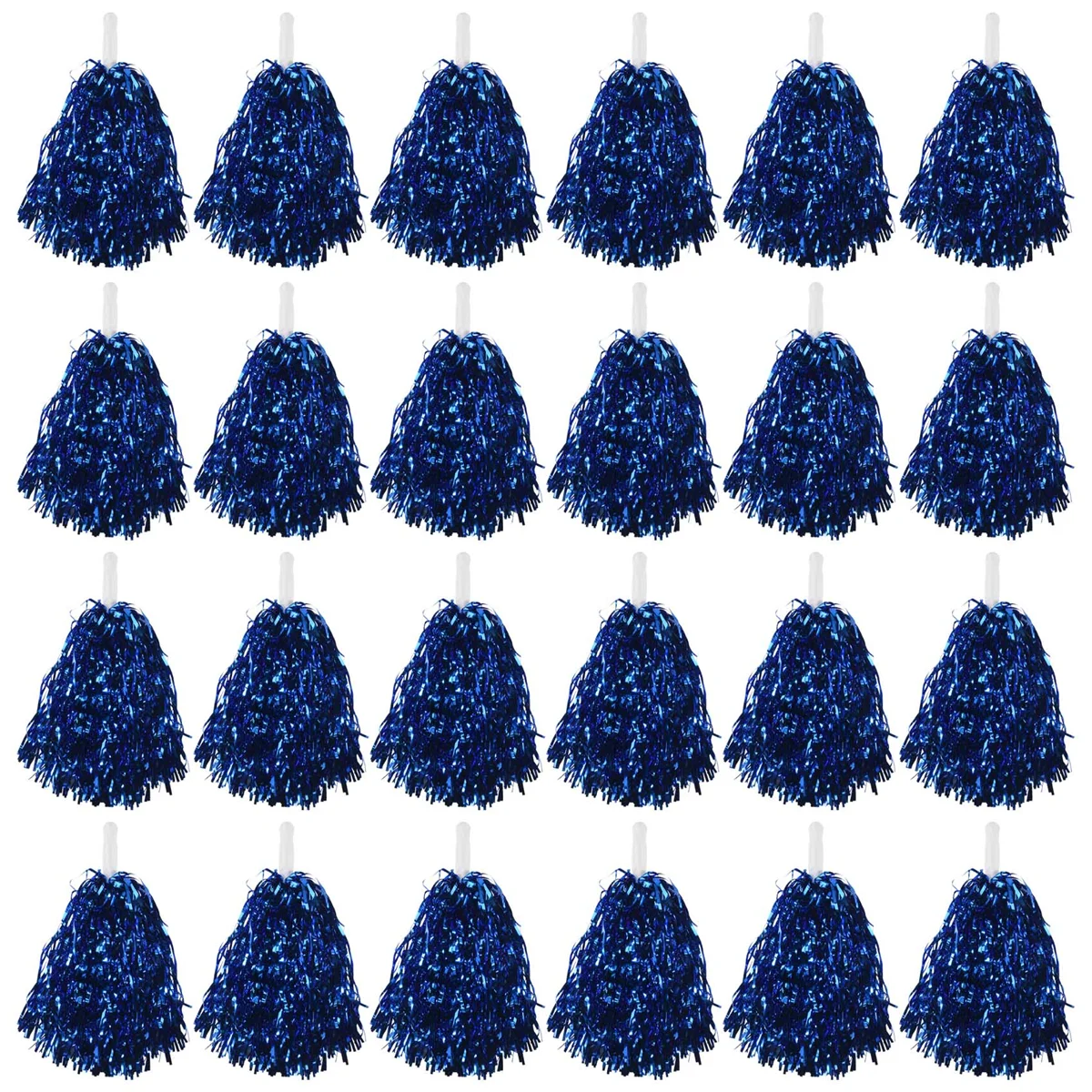 24Pcs Cheerleading Pom Poms Metallic Foil Cheer Pom Poms with Plastic Handle for Adults Kids Cheerleaders Blue