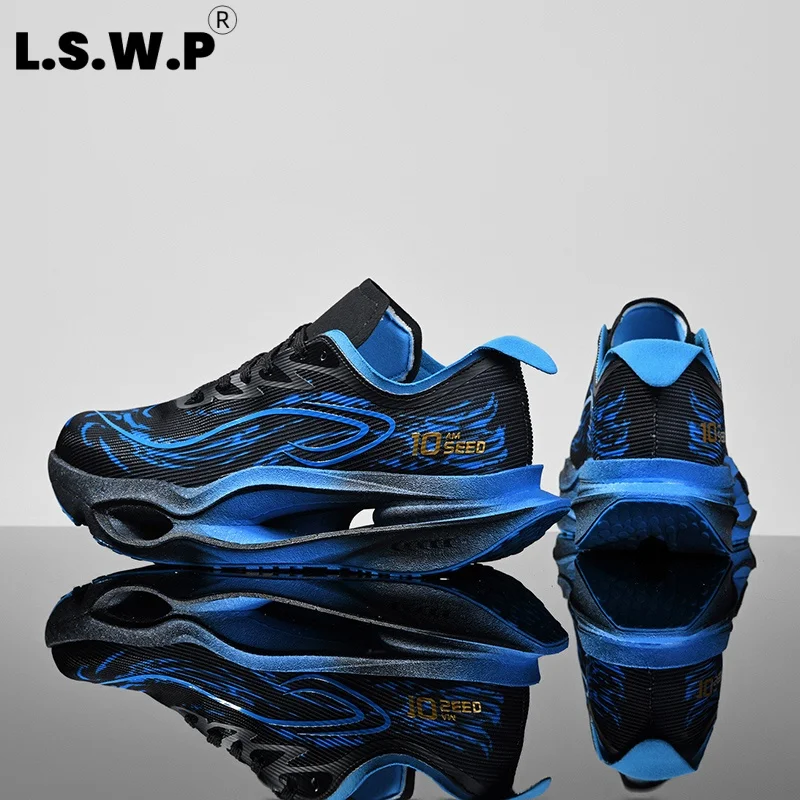 Men's Running Shoes, New Trendy National Style Tiger Print Running Shoes, Unisex Fly-Knit Mesh Breathable Sports Shoes, Hollow-Out Thick-Soled Rebound Running Shoes, Non-Slip, Wear-Resistant, Suitable for Heavyweights, Long-Distance Running, Outdoor Fitness, Commuting, Multi-Color Trendy Shoes