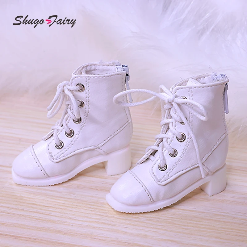 BJD 인형 신발, 1/4 산스크리트어 셀리아 영국 가죽 부츠, 플랫 피트 레이스업 버스킨, BJD 액세서리, 블랙 다크 브라운 화이트 슈가페어리