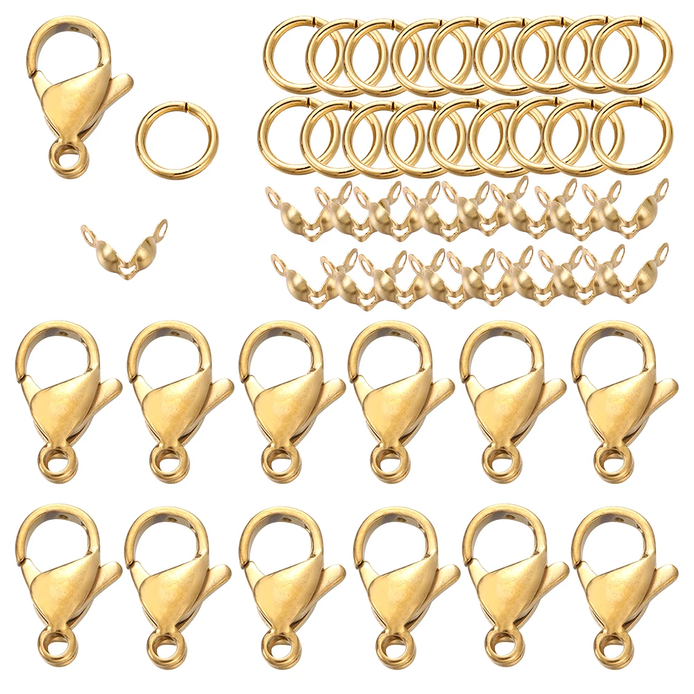 80Pcs/Set Stainless Steel Lobster Clasps Crimp Bead Clasp Jump Rings Connector for DIY Bracelet Necklace Chains Jewelry Making