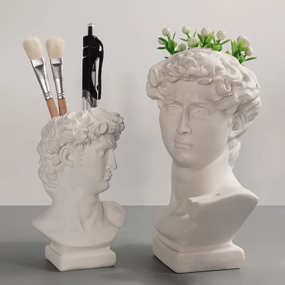 Creative Art Flower Pot Makeup Brush Storage Pen Holder David Statue Resin Medici Vase Desktop Organizer Home Decor Ornaments