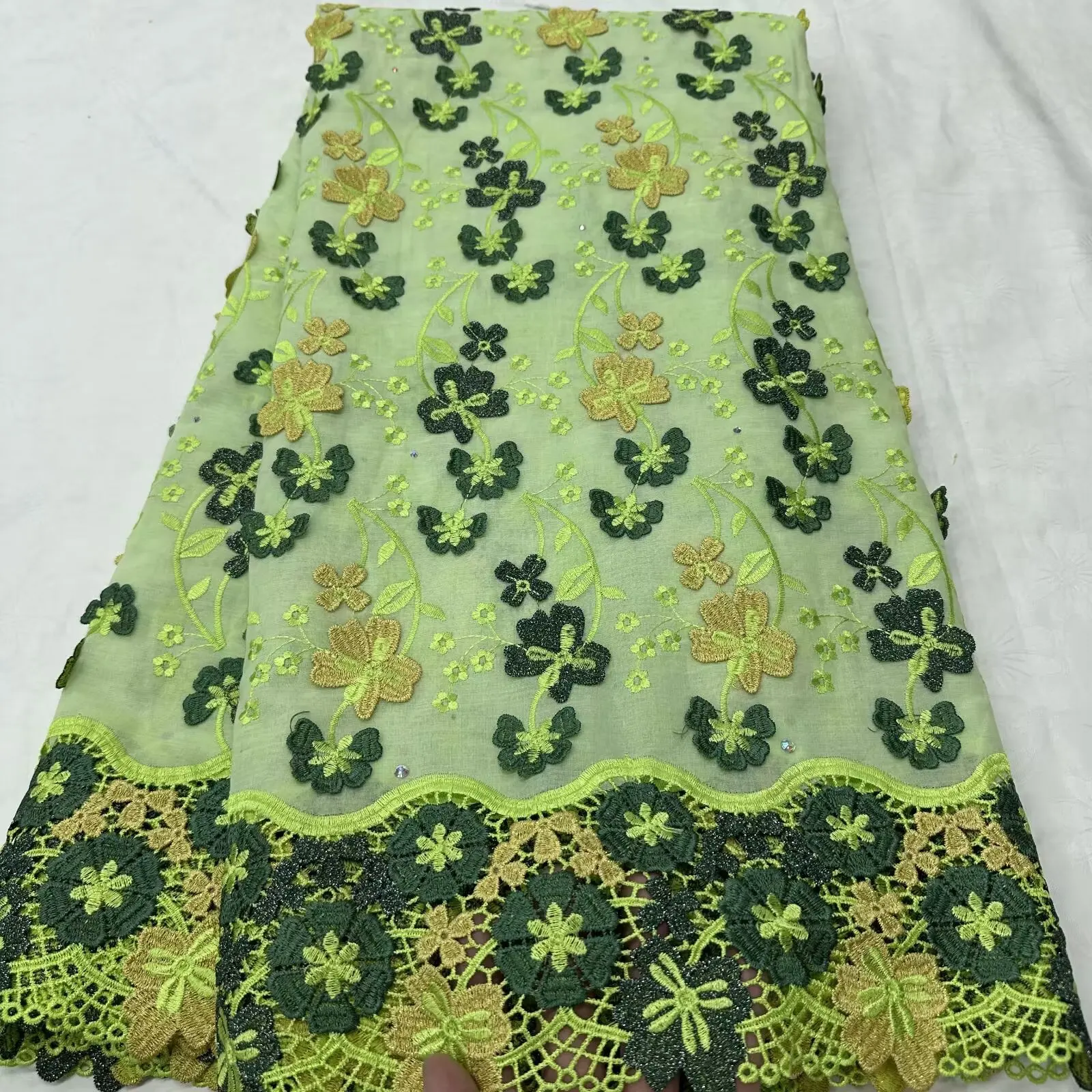 

Swiss Voile Lace In Switzerland With 3D Flower Applique Stones Super Quality African Lace Fabric For Wedding Lace Dress 16A98