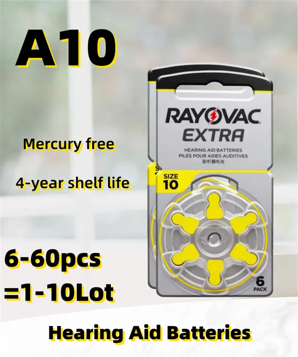 6-60PCS Hearing Aid Batteries 10 Rayovac Extra Battery A10 10A PR70 10 High Performance Zinc Air Battery For Digital Hearing Aid