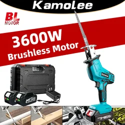 Kamolee 12000SPM Cordless Electric Reciprocating Saw 3600W 18V Battery Brushless Chainsaw Metal Wood Cutting Tool