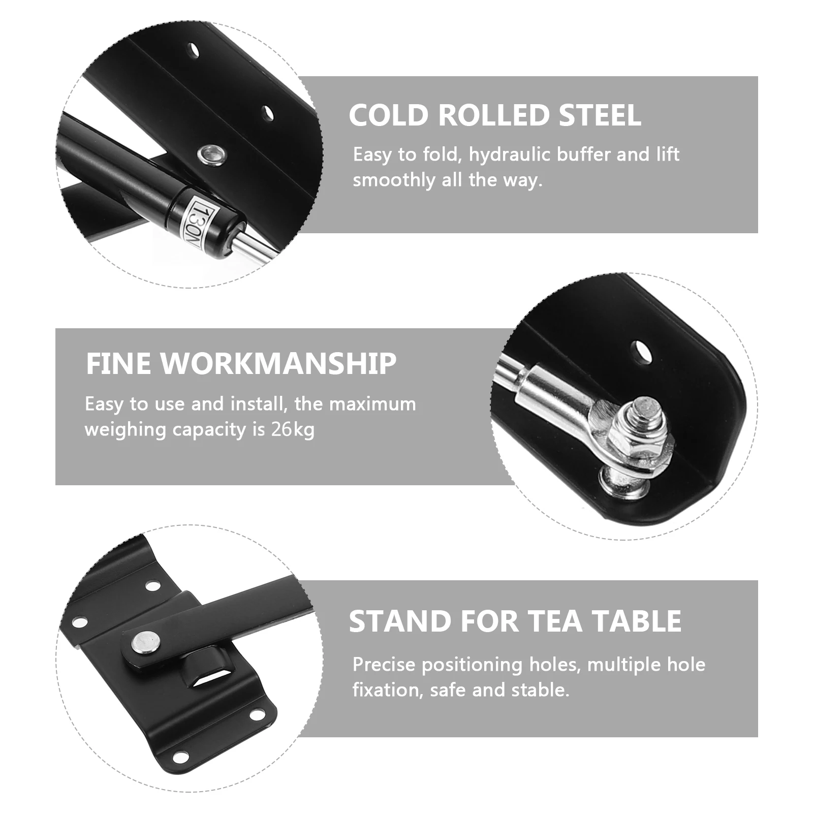 

1 Pair Adjustable Lift Table Mechanism Hydraulic Folding Support Hardware 26Kg Iron Tea Stand Space Saving Heavy Duty