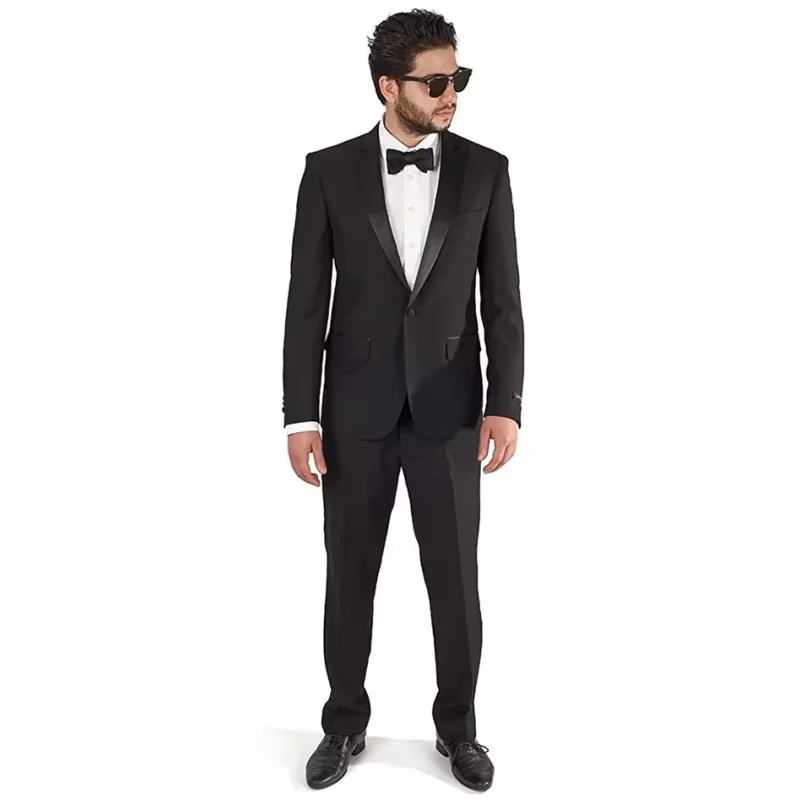 

Черный мужской облегающий свадебный комплект из 2 предметов, спортивные брюки с лацканами на одной пуговице, фрак жениха, вечернее платье, мужской комплект