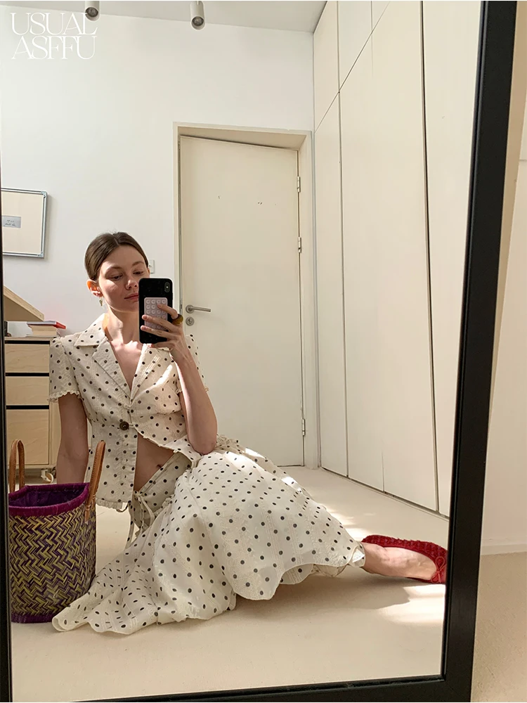 

Женский тяжелый топ с кубинским воротником и юбка-зонтик, винтажный комплект, весна-лето, ансамбль Faion, хлопок ort Sve