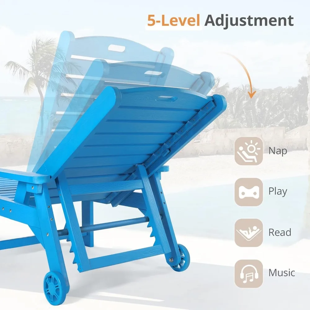 كراسي استرخاء كبيرة الحجم قابلة للتعديل مكونة من 5 أوضاع مع طاولة، مجموعة صالة حمام السباحة 79 HDPE، قطعتان #6