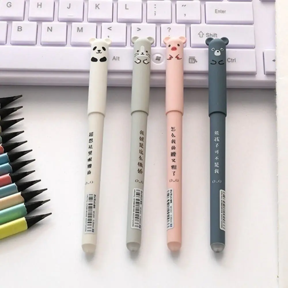 4pcs 0.35mm Cartoon Animals Erasable Pen Novelty Stationery School Writing Cute Panda Cat Pens Smooth Writing Quick-dry