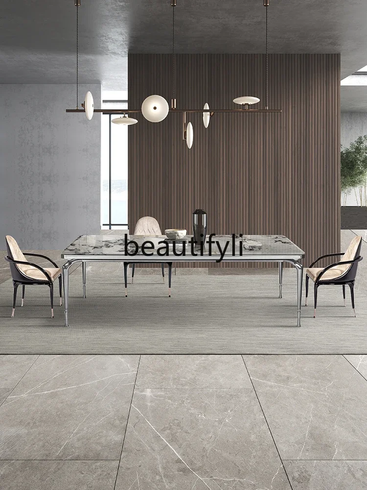 Italian light luxury natural luxury stone marble dining table modern simple rectangular dining table and chair combination