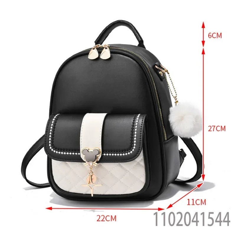 Disney PU Leather Backpack for Women Girl Fashion Mickey Mouse Handbag Large Capacity School Bag Durable Luxury Designer Purse