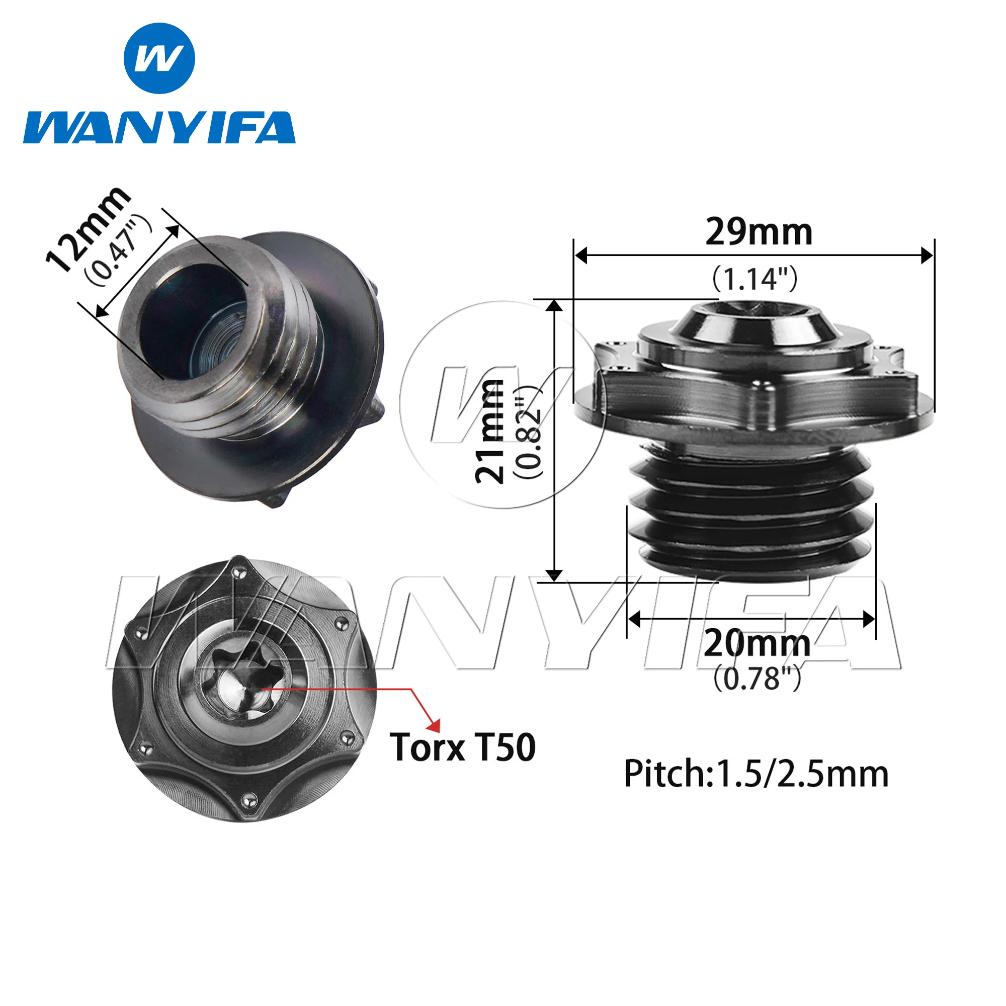 Wanyifa Titanium Bolt M20 Pitch 1.5/2.5mm Engine Oil Cap Screw for Motorcycle Filler Cover Protector Ti Alloy Fastener