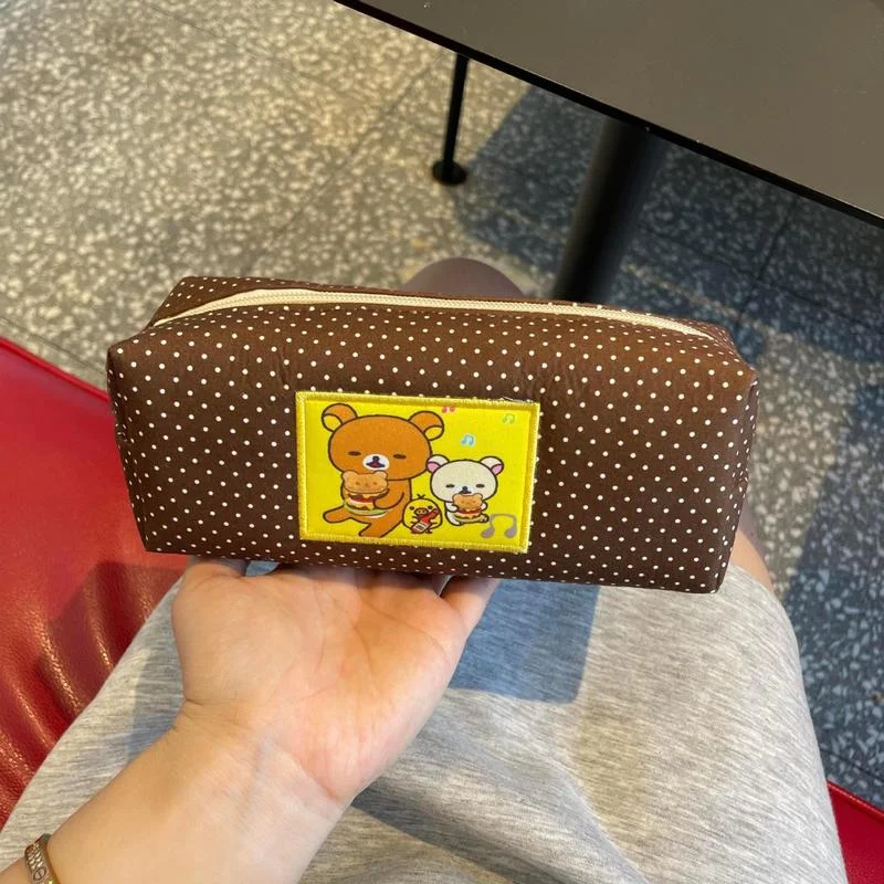 

Rilakkuma Polka Dot Pencil Case Large Capacity Ins Style Vintage Aesthetic High Appearance Stationery Storage Bag Daily Use Gift