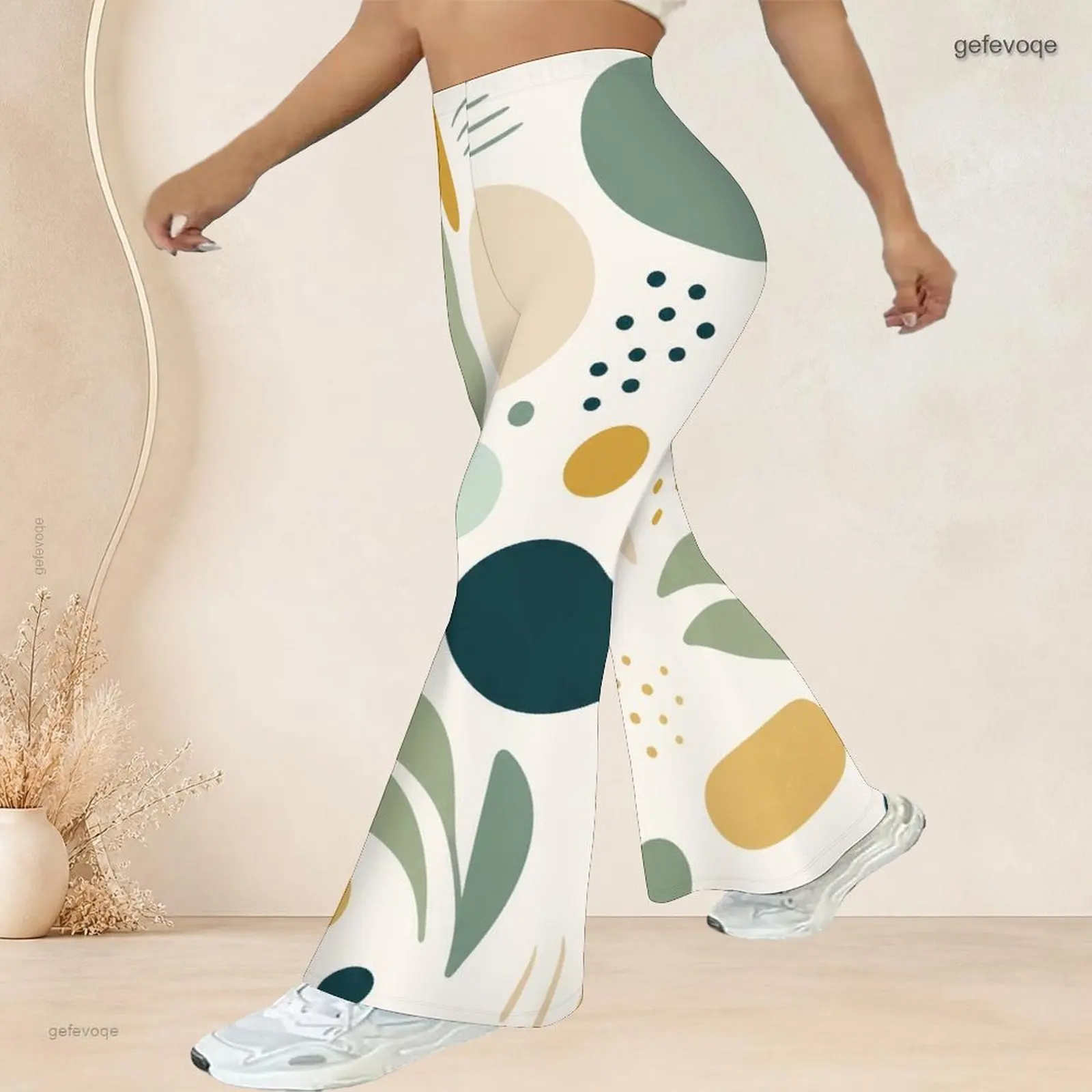 Women Flared Pants with Print High Waist Full Length Flared Leg