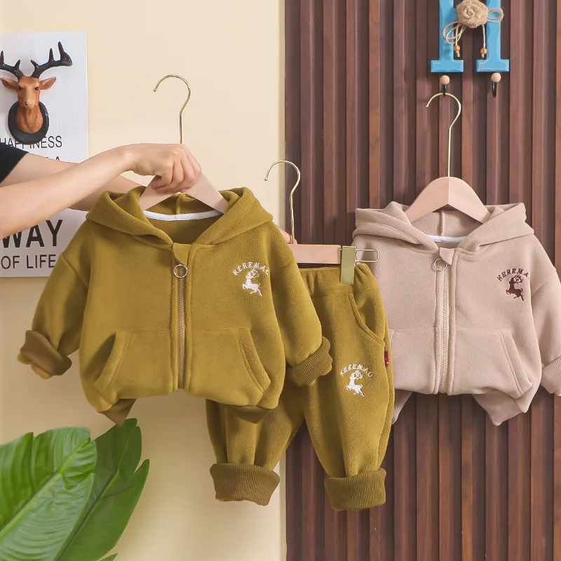 New Autumn Winter Baby Girls Clothes Children Boys Thick Warm Hooded Jacket Pants 2Pcs/Sets Infant Clothing Suit Kids Tracksuits